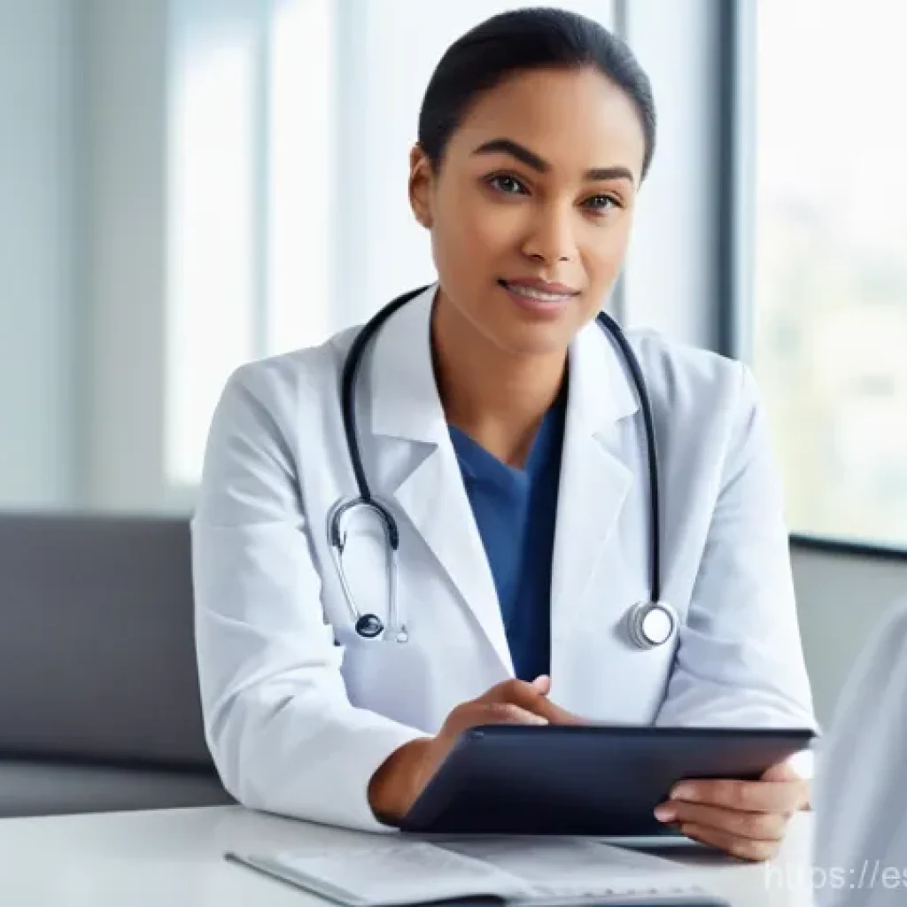 의료법 개요 - **Prompt:** A detailed, photorealistic image of a diverse adult female patient (wearing a modest, co...