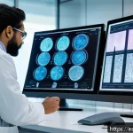 조직병리학 - A modern pathology laboratory scene showcasing advanced AI-powered digital tissue analysis: a divers...